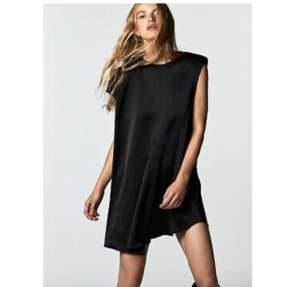 Zara Black Shift Dress with Shoulder Pads Women's Size - Picture 1 of 6